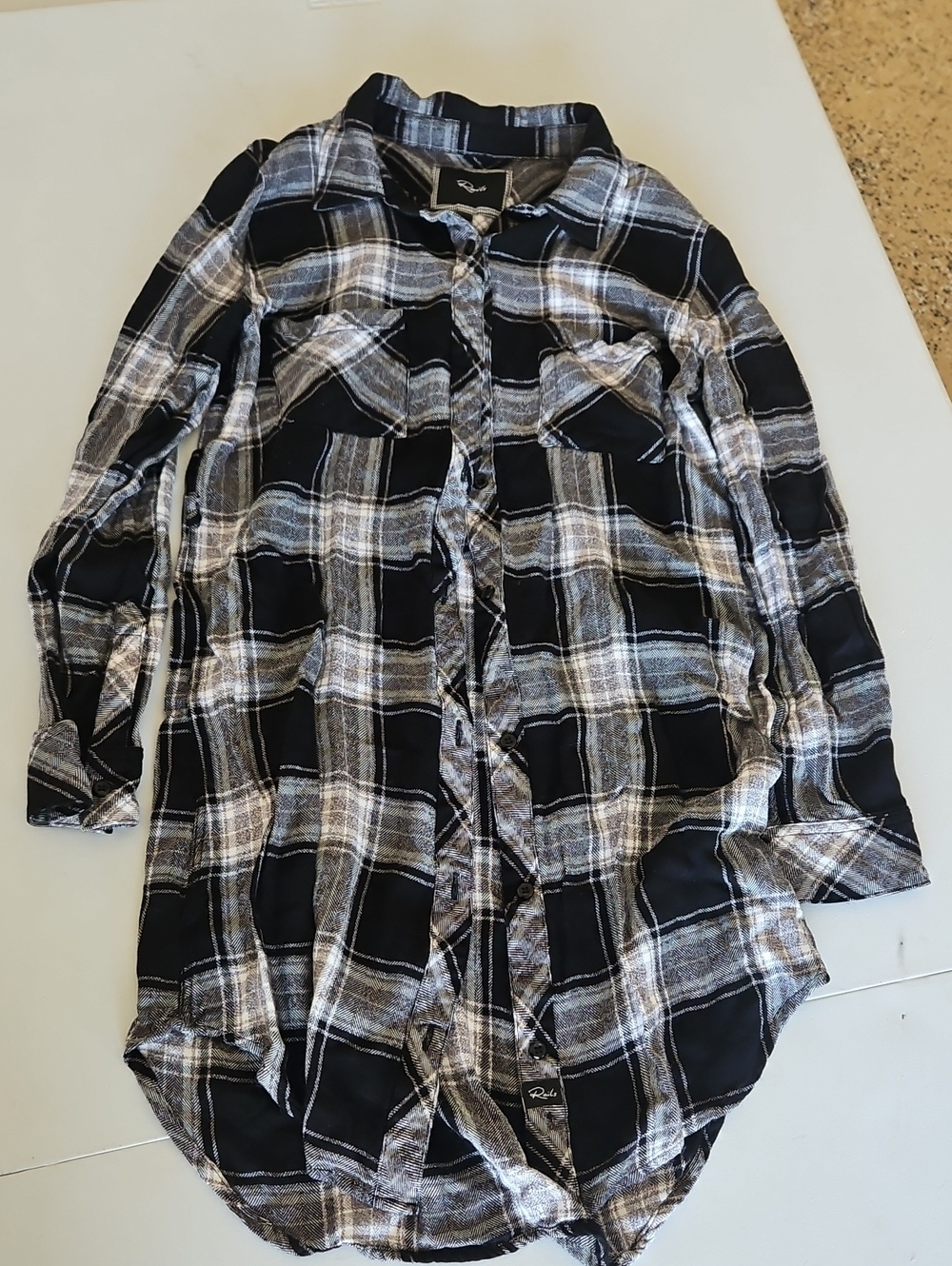 Rails Black and White Plaid Button-Down Shirt, Tunic Length